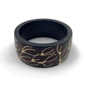 Dark Resin Bangle with Abstract Organic Inlays - Boho Statement Bracelet